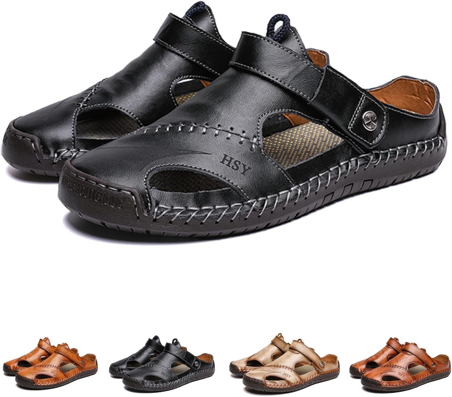 

Мужские дышащие сандалии FETNHU из мягкой кожи большого размера, сандалии Arkget Shoes для мужчин, легкие летние сандалии для мужчин, черный