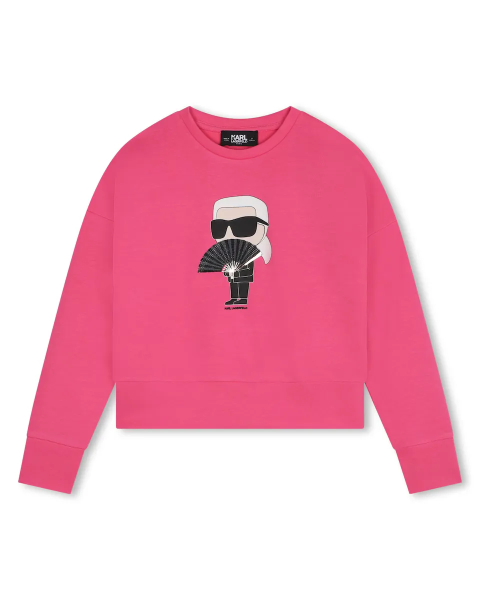 

Толстовка для девочки с круглым вырезом и рисунком спереди Karl Lagerfeld Kids, розовый