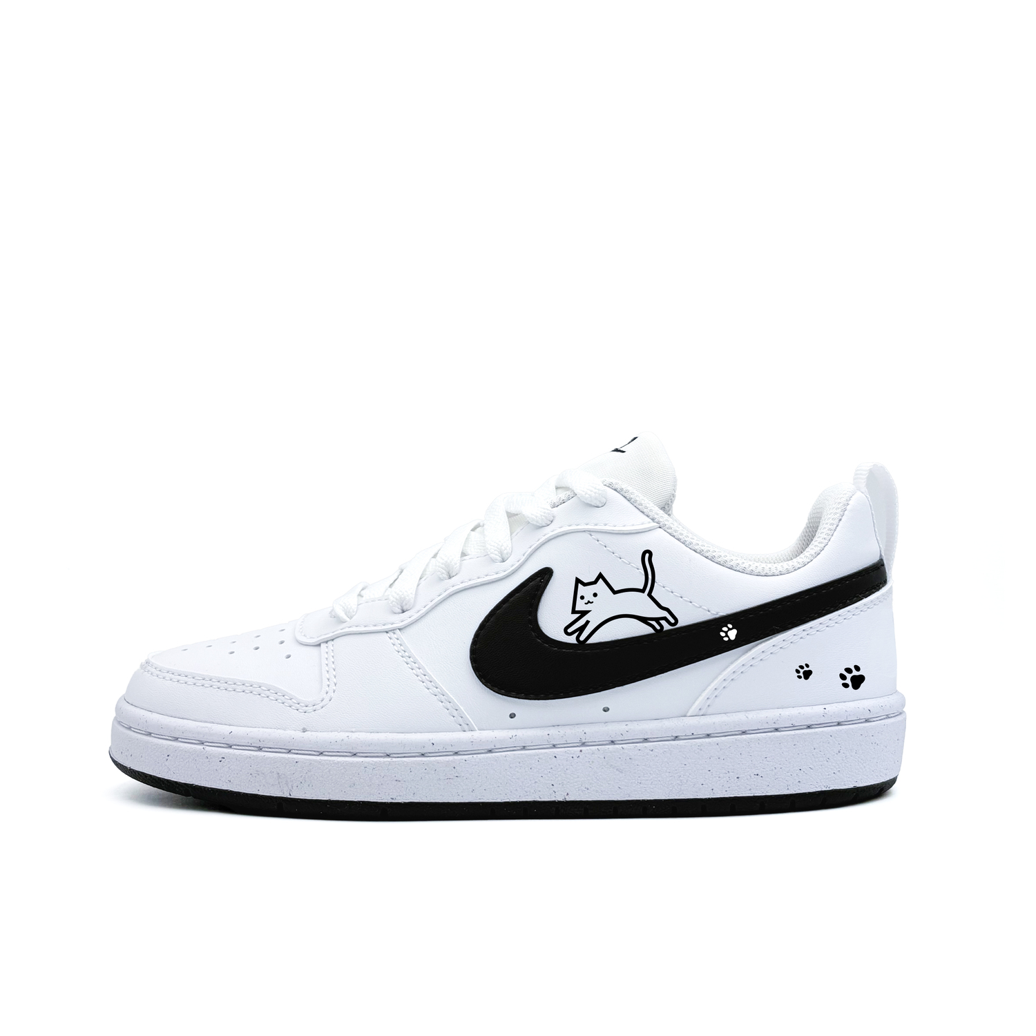 

Nike Детские низкие скейтбордистские кроссовки Court Borough Hopping Cat из синтетической кожи, износостойкие, черные с белым
