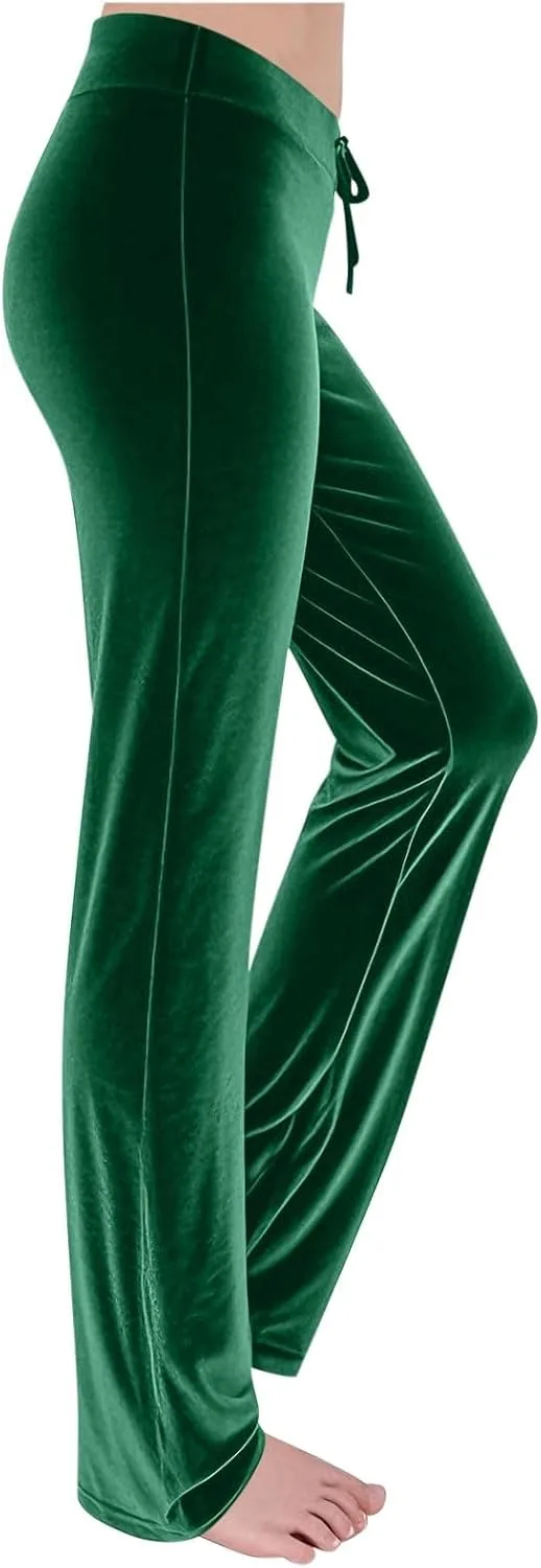 Брюки-клеш для женщин Plus Size из велюра с завязками Generic, зеленый — фото 2