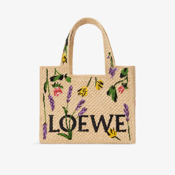 

Сумка-тоут плетеная малая Loewe x Paula's Ibiza с цветочным принтом Font Loewe, цвет natural