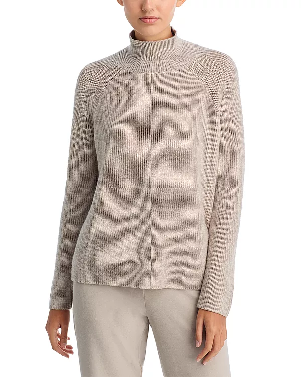 

Свитер с высоким воротником из мериносовой шерсти Eileen Fisher, бежевый