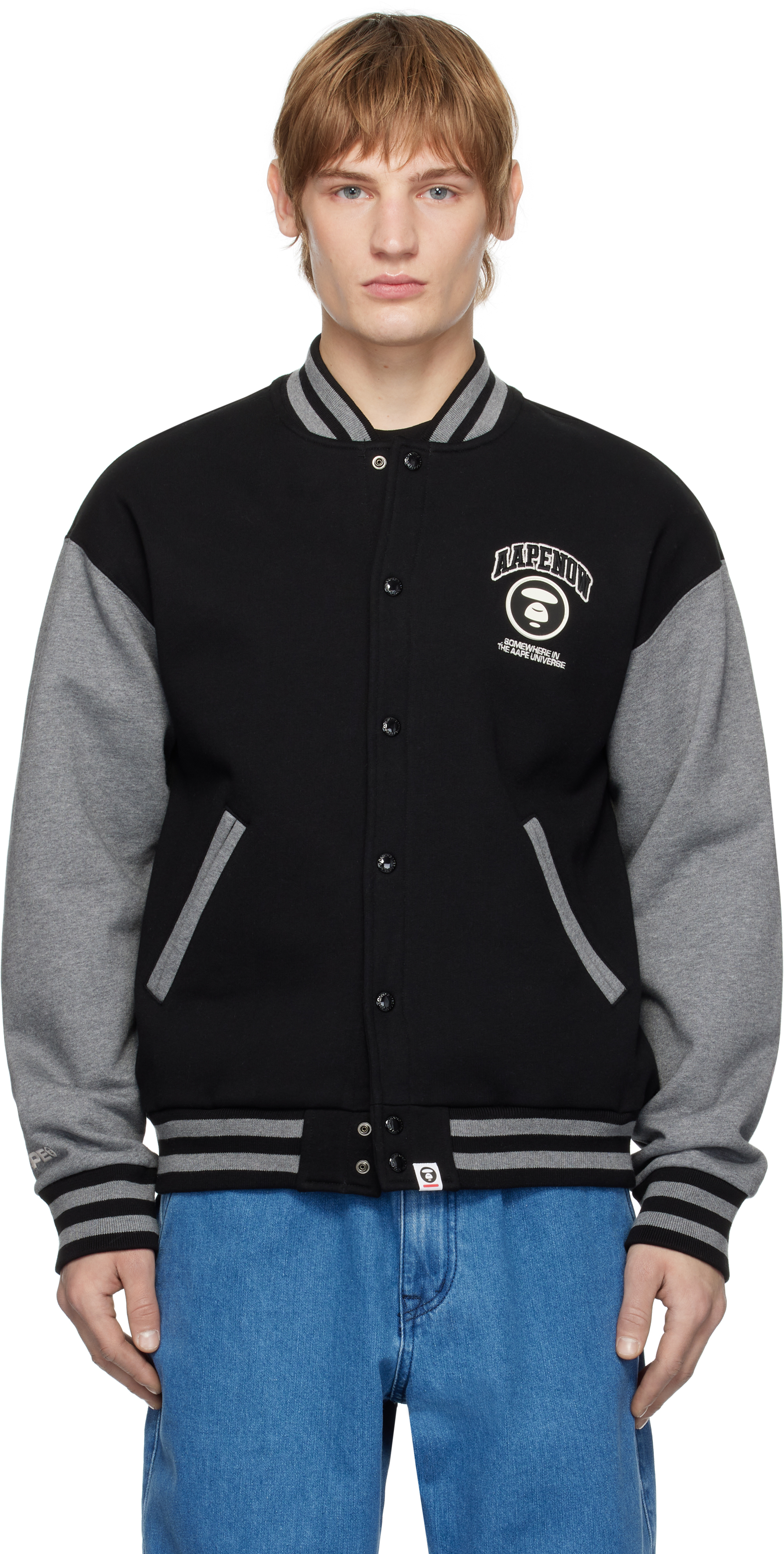 

Бейсбольная куртка серого цвета с логотипом «AAPE NOW» Moonface AAPE by A Bathing Ape