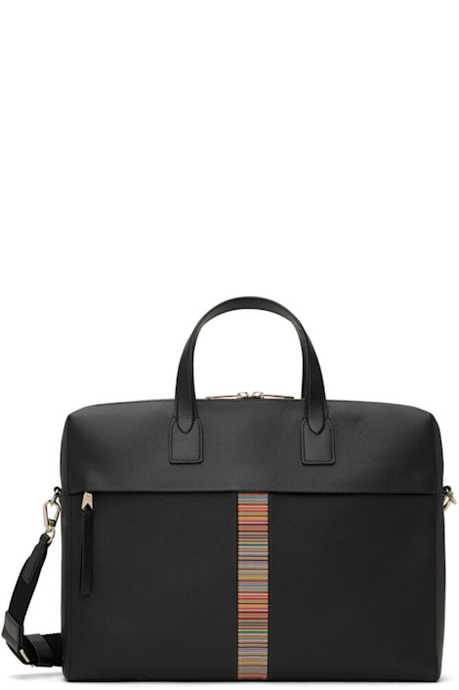 

Черный кожаный портфель-книжка с фирменной полосатой отделкой Paul Smith