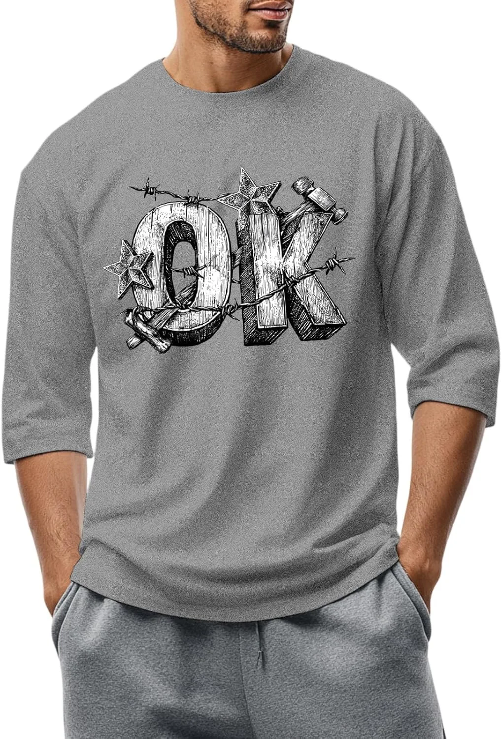 

Футболка FQZWONG для мужчин с 3/4 рукавом и 2D принтом