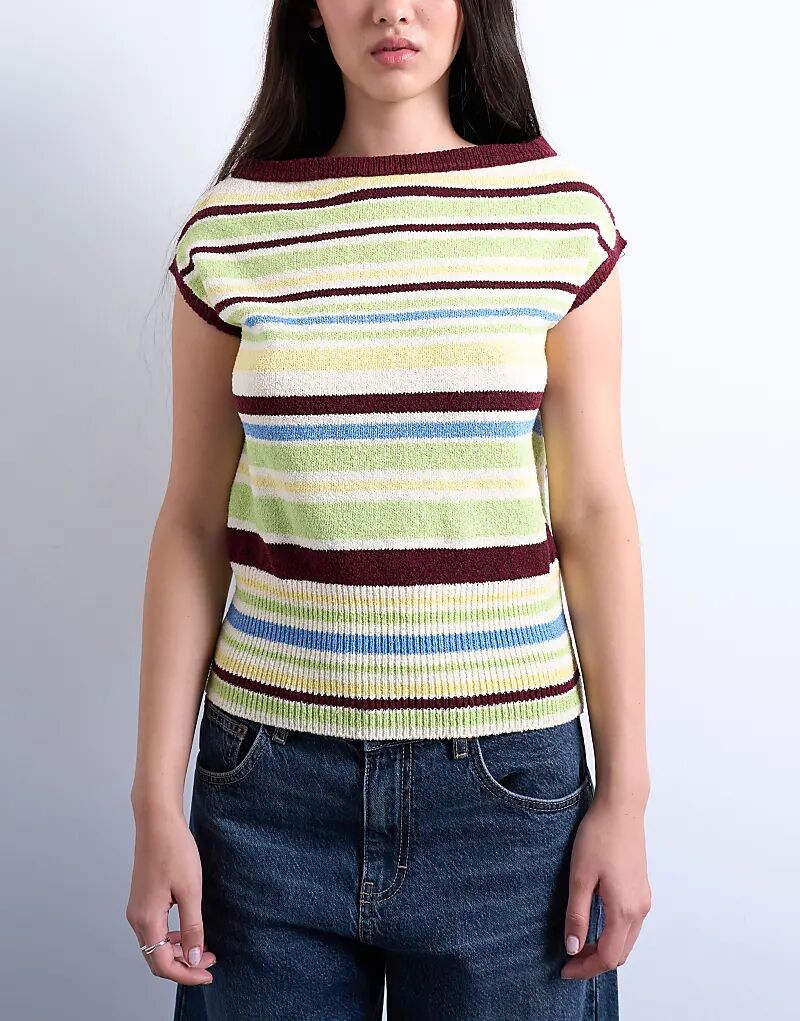 

Вязаный топ Topshop на одно плечо в разноцветную полоску