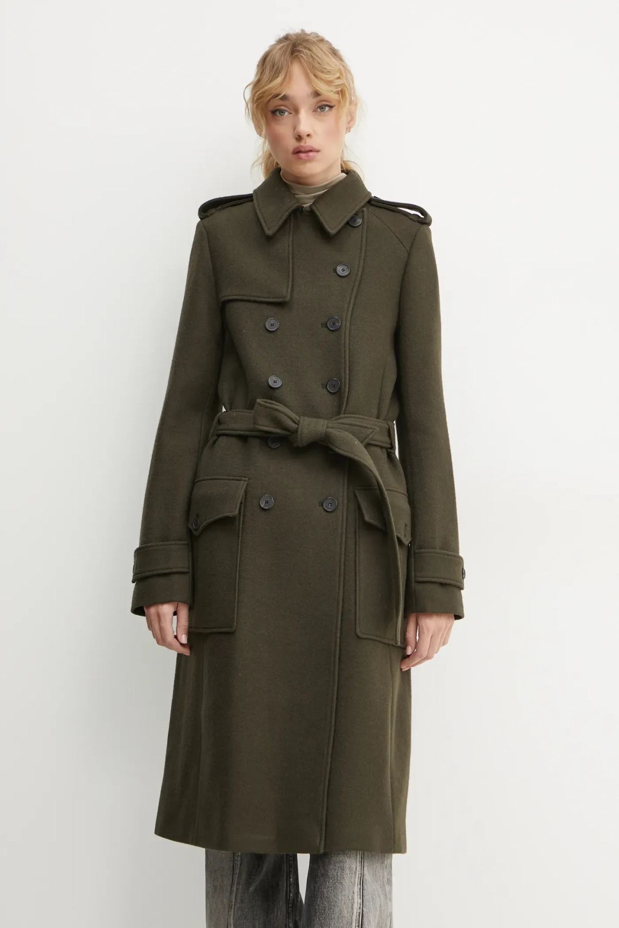 

Шерстяное плащ The Kooples, зеленый