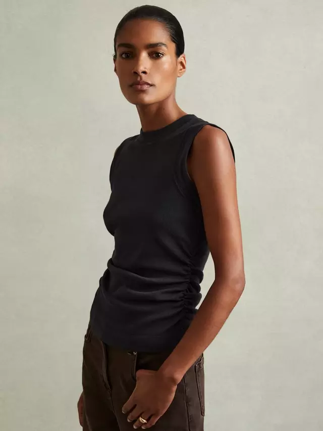 

Топ Reiss Trudy Ruched Side Ribbed Vest, темно-синий