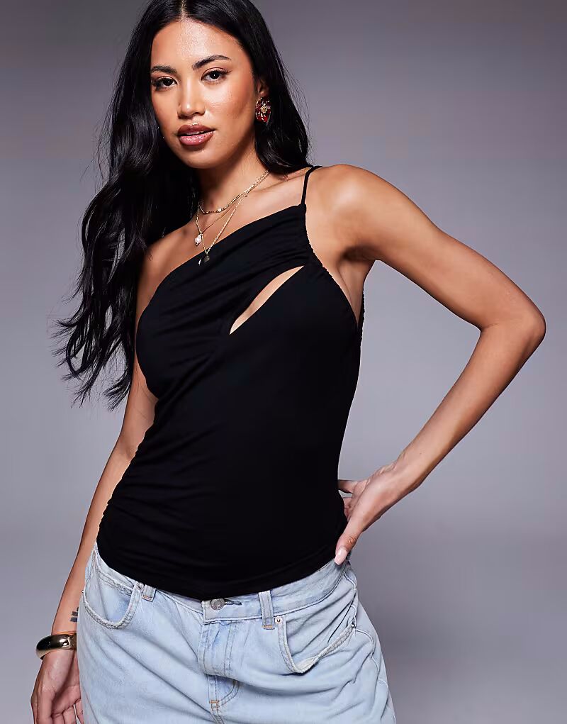 

Топ-комбинация на одно плечо с драпировкой и вырезом, черный Asos Design