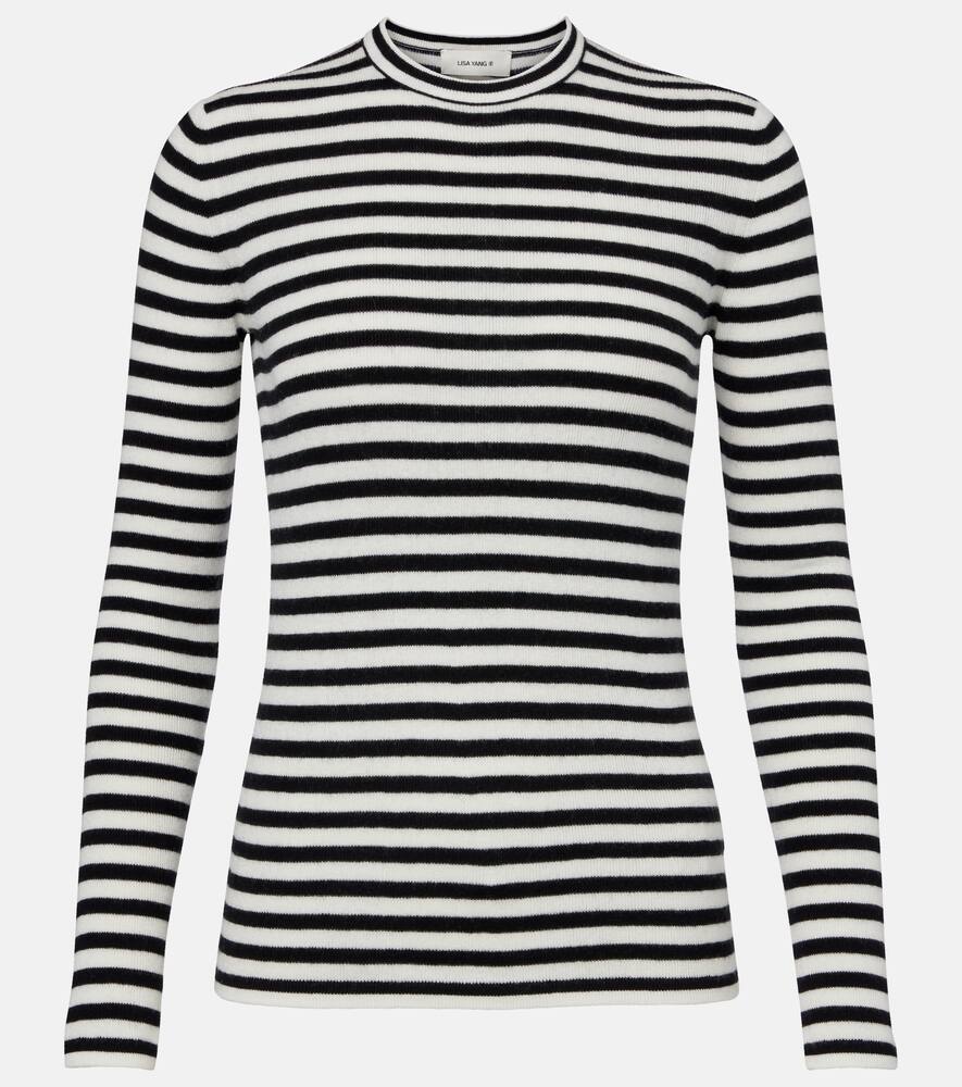 

Вайвиан полосатый топ из хлопка и кашемира Lisa Yang, Salt/Noir Stripes