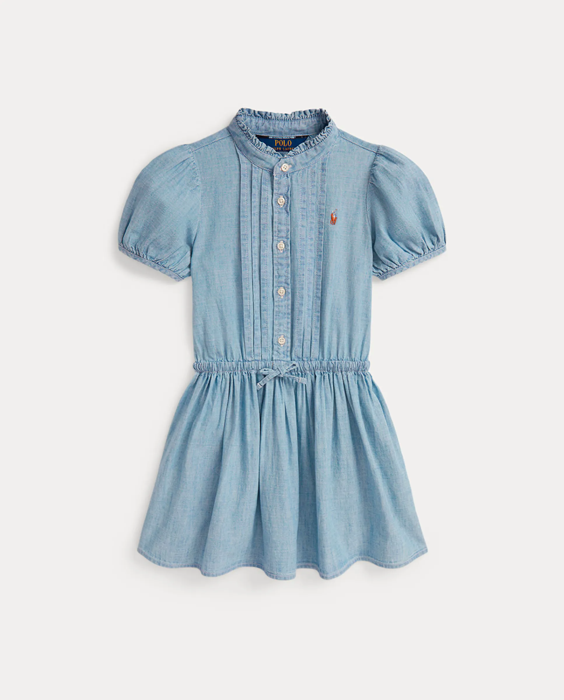 

Детское платье из хлопка с коротким рукавом Polo Ralph Lauren, светло-голубой