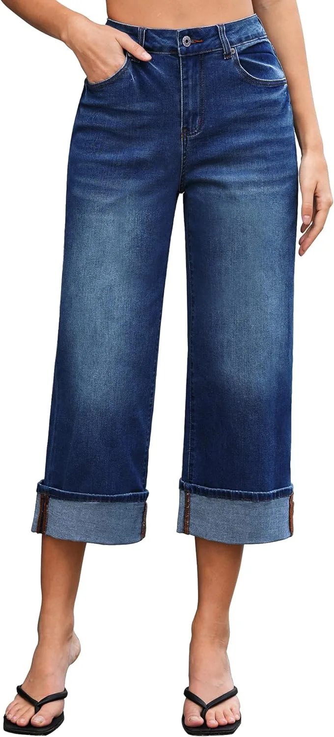 

Vetinee джинсы-капри для женщин с высокой талией и широкими штанинами