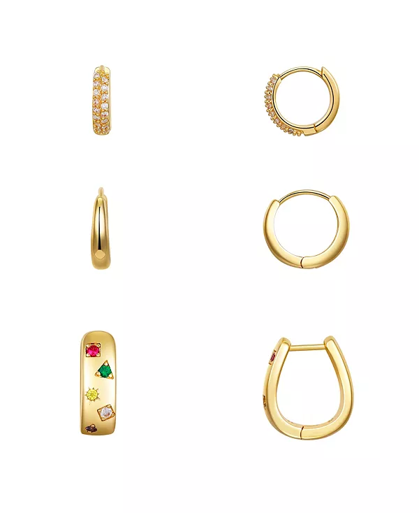 

Комплект серег-колец с разноцветными и прозрачными кубическими цирконами Unwritten, gold