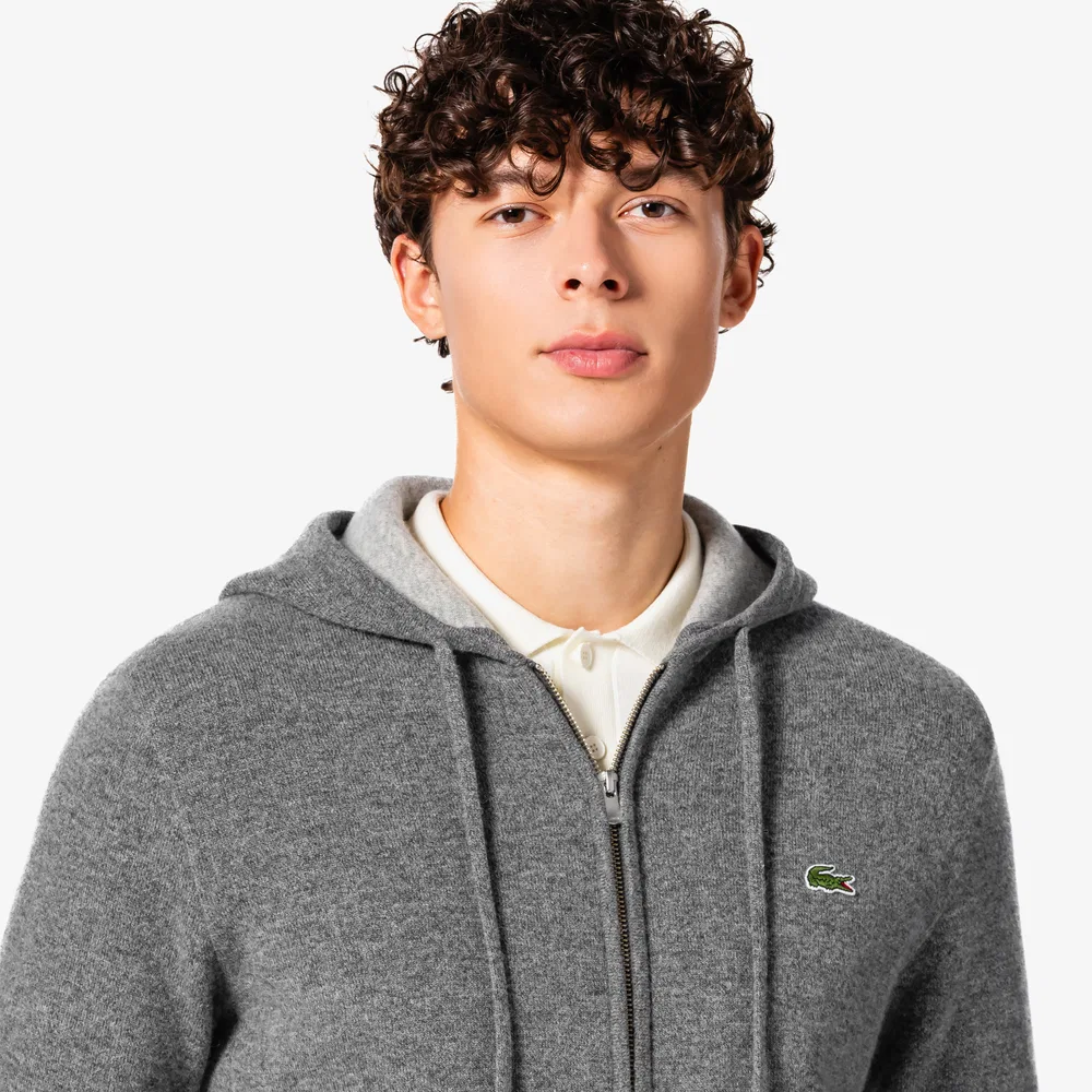 Мужская меланжевая серая худи на молнии из двойной ткани от Lacoste — фото 2