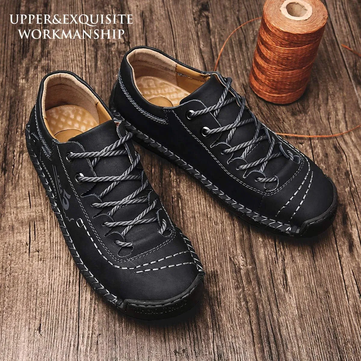 Мужские лоферы кожаные повседневные кроссовки alcubieree Black — фото 2