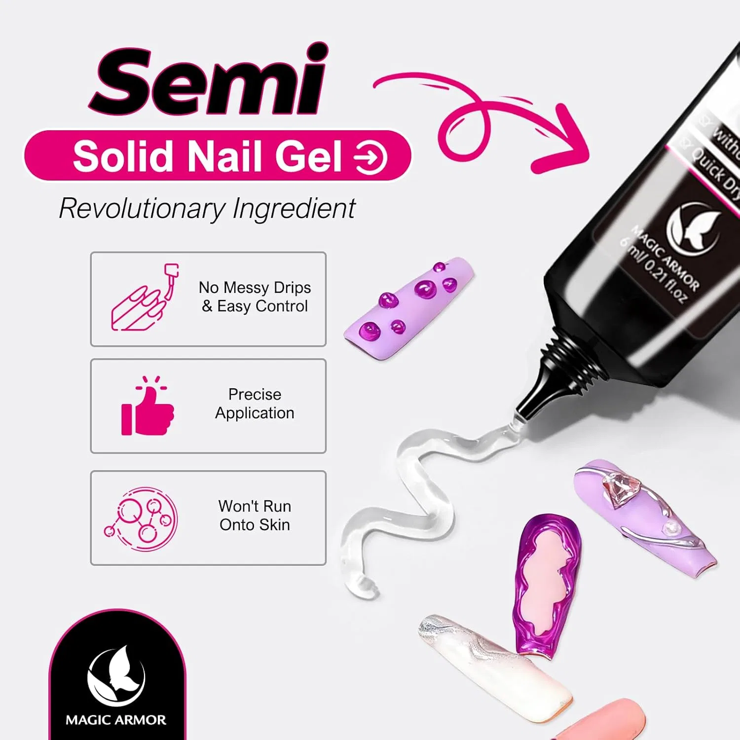 Набор из 6 гелевых клеев для ногтей по 6 г, без УФ-лампы Magic Armor, 6 X 6 G Nail Glue — фото 2
