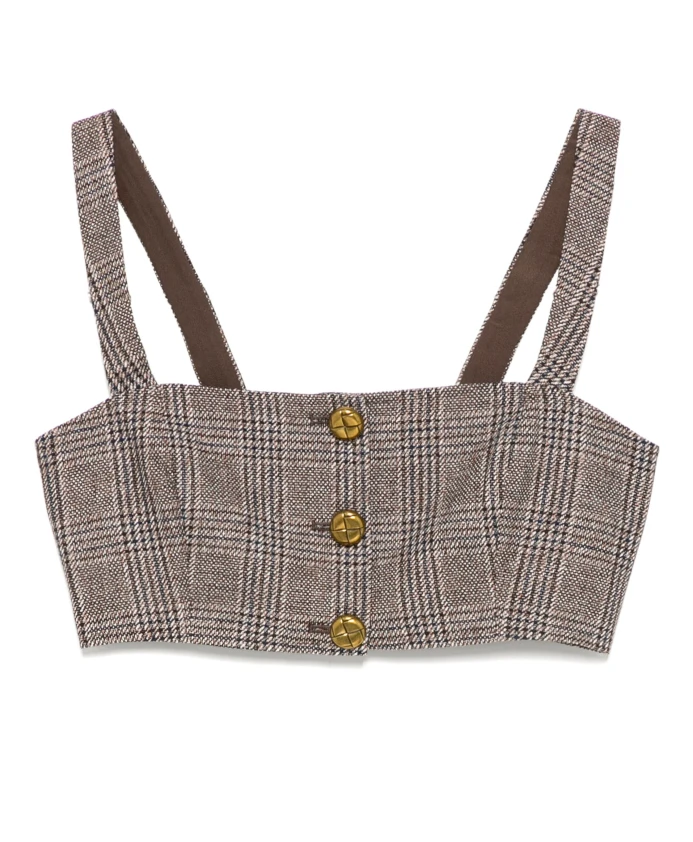 

Коричневая клетчатая рубашка с золотыми пуговицами Self Portrait, коричневый