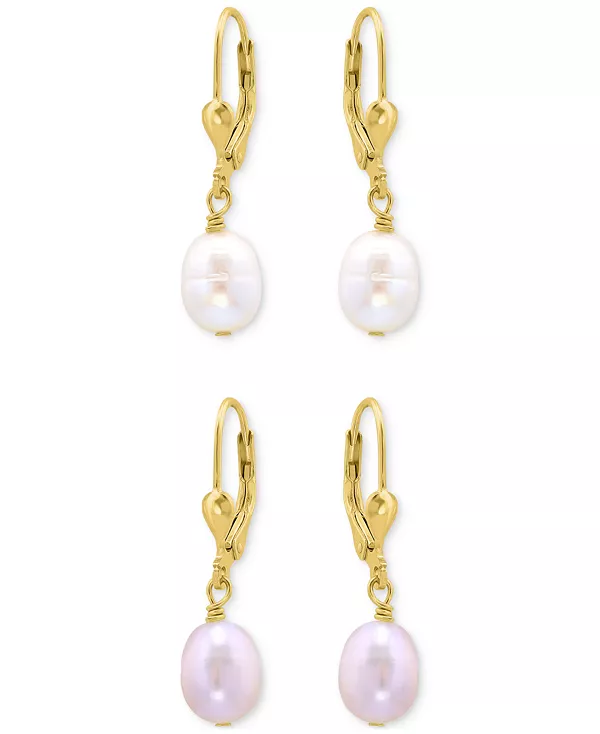 

Комплект из двух серег-подвесок с белыми и розовыми овальными культивированными пресноводными жемчужинами, застежка-молния, из стерлингового серебра с позолотой 18 карат, эксклюзивно в Macy's. Giani Bernini, gold