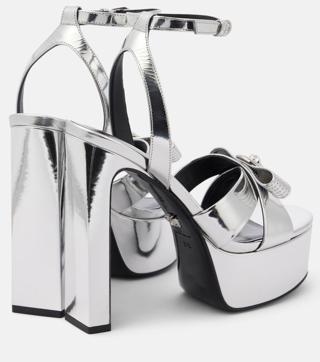 Сандалии из металлизированной кожи Gianni Ribbon 140 Versace, Silver Palladium — фото 2