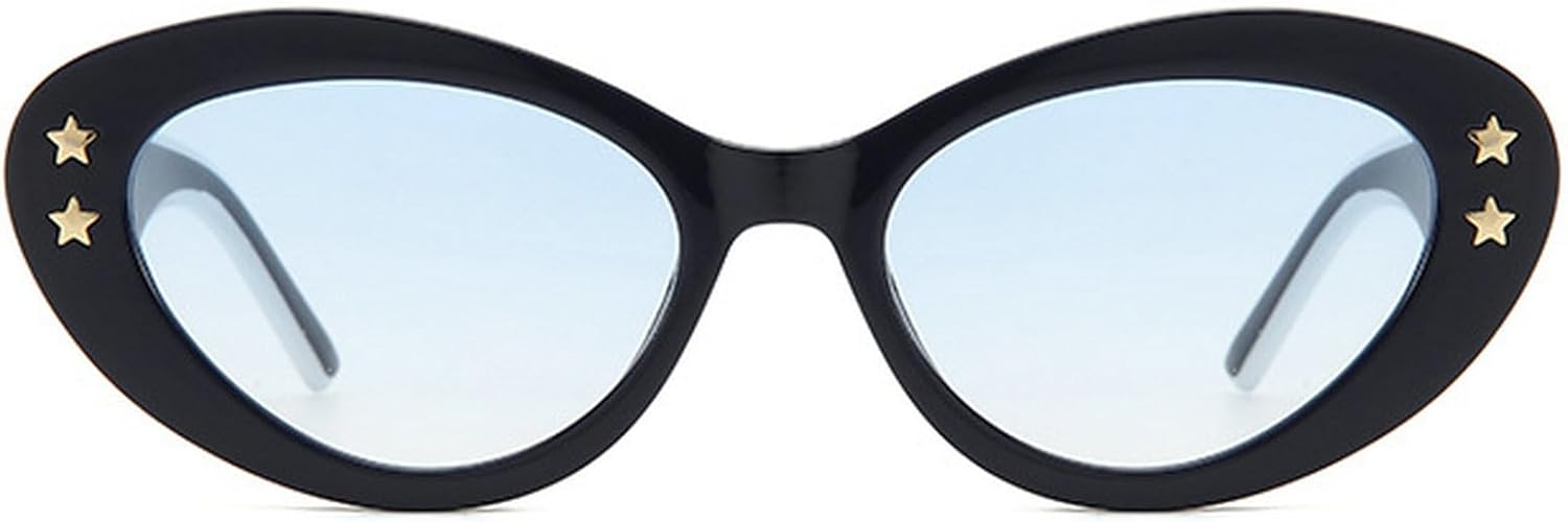 

Модные женские овальные солнцезащитные очки в винтажном стиле с заклепками, очки «кошачий глаз», ретро-очки для женщин, черные, с защитой от УФ-излучения UV400 mincl, Black Blue