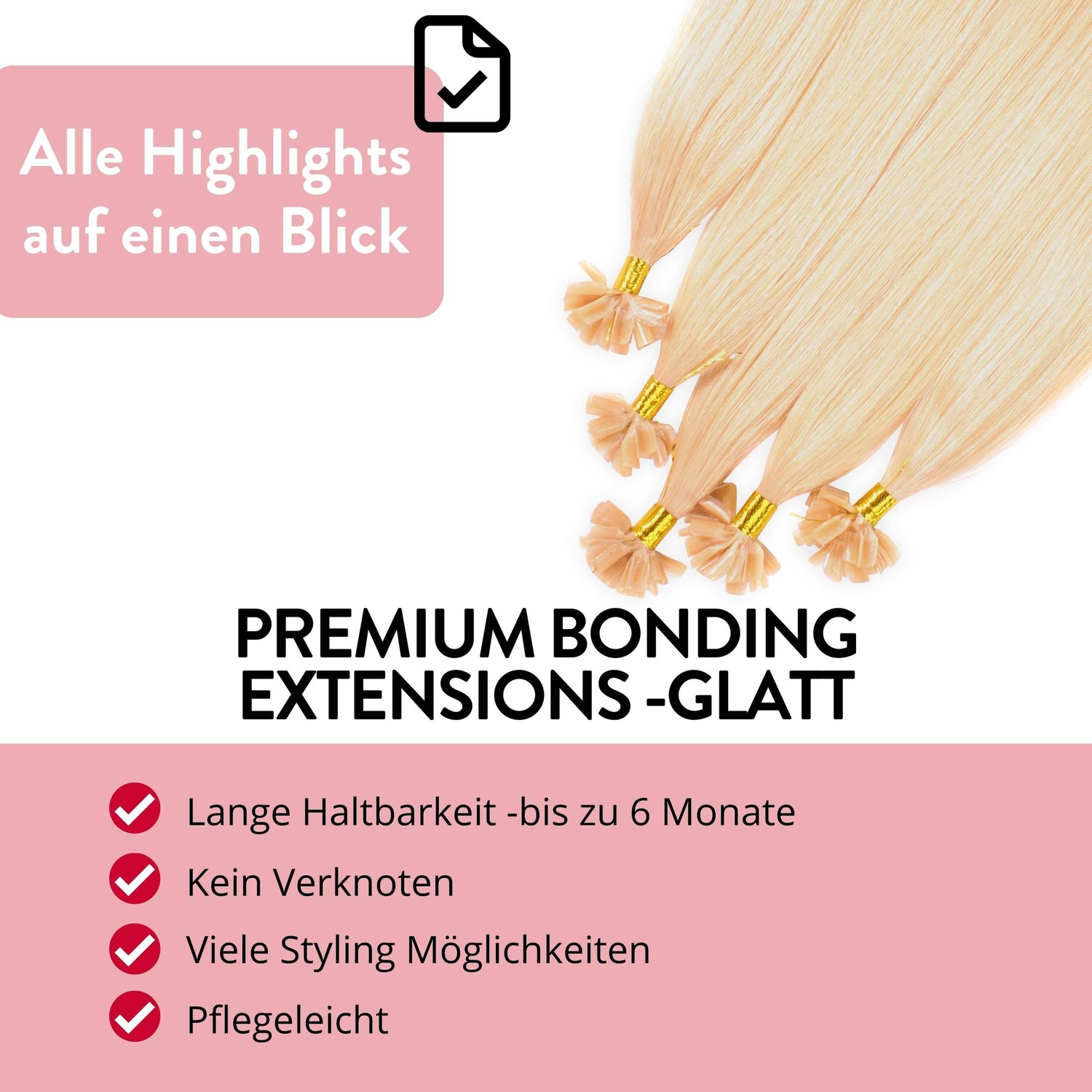 Накладные волосы bonding extensions premium echthaar #9/0 lichtblond 0,8g Hair2Heart, 50cm, количество 25 шт. — фото 3