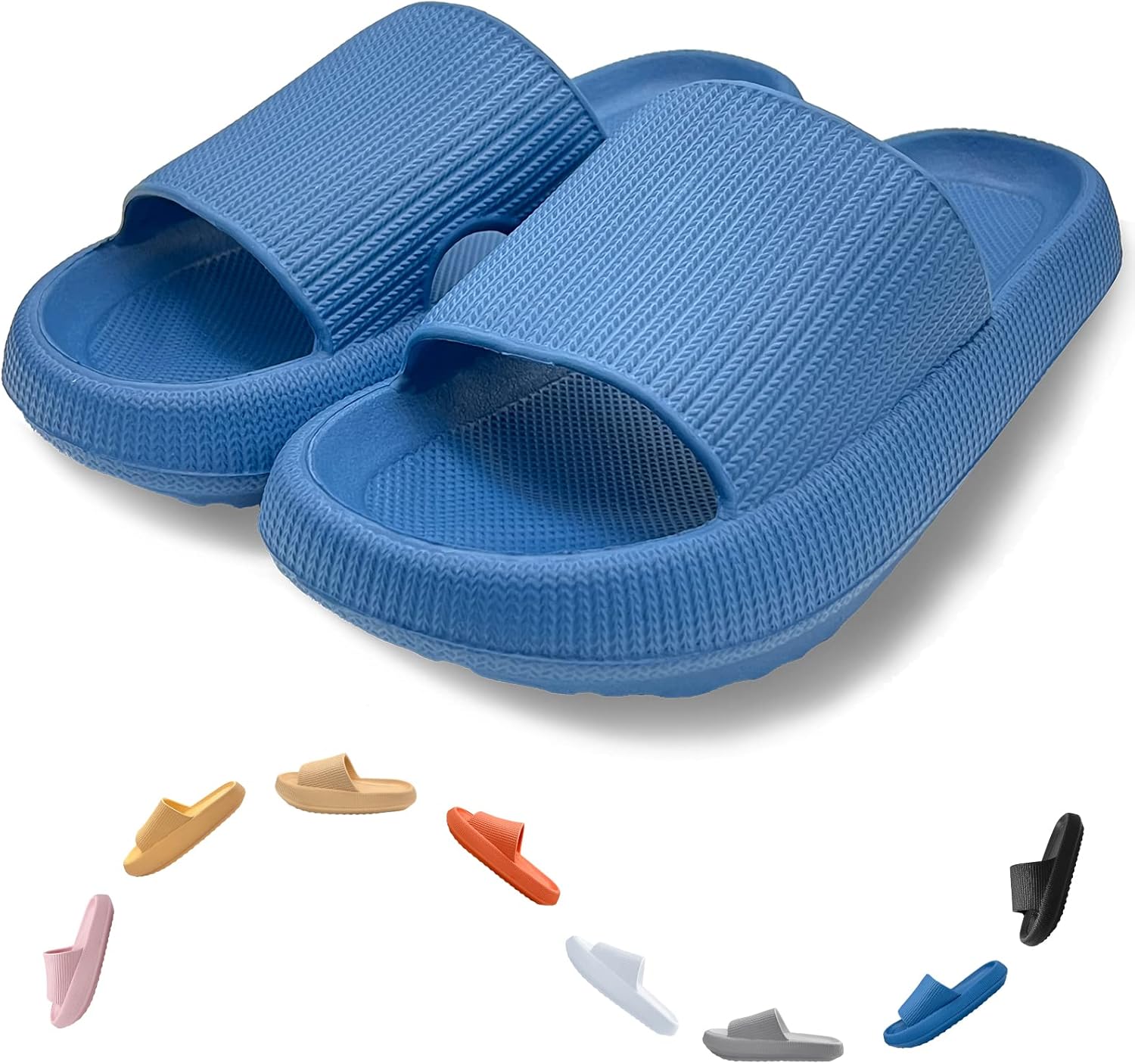 

Тапочки-подушки AOKADUTE для женщин и мужчин, с толстой подошвой, для дома и улицы, массажные, EVA, противоскользящие, быстросохнущие, с открытым носком, для спа, ванны и бассейна, синий