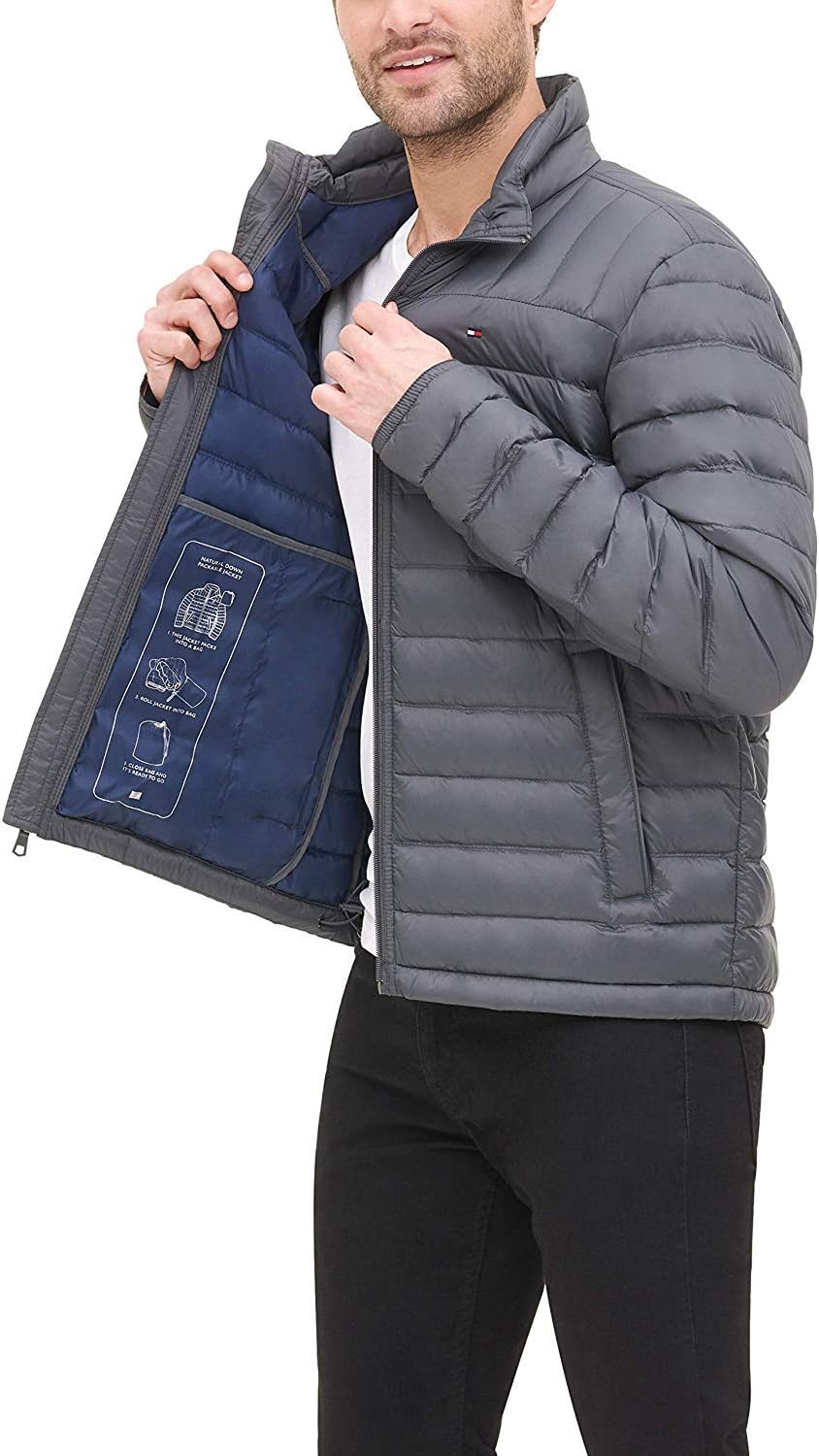 Мужская утепленная пуховая куртка Tommy Hilfiger с возможностью упаковки, Charcoal — фото 3