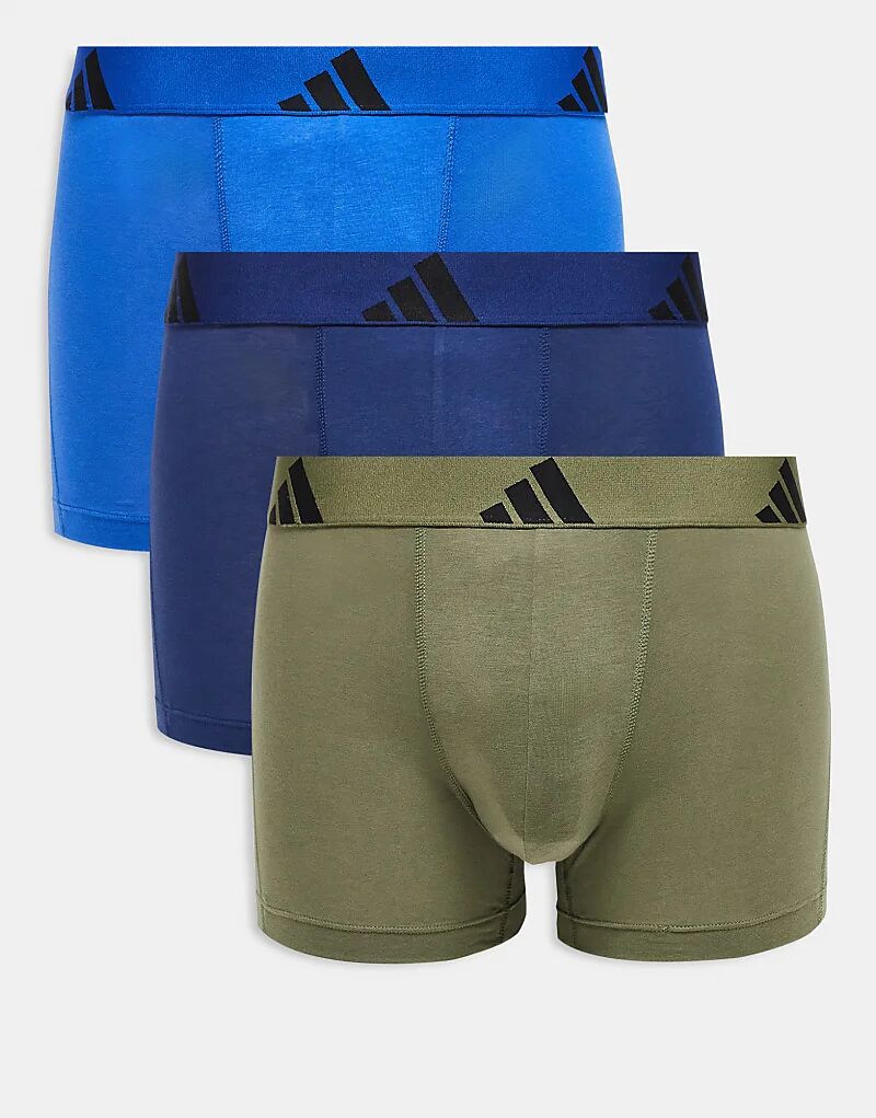 

Комплект из 3 спортивных трусов Adidas Active Flex из хлопка в темно-синем, хаки и синем цветах