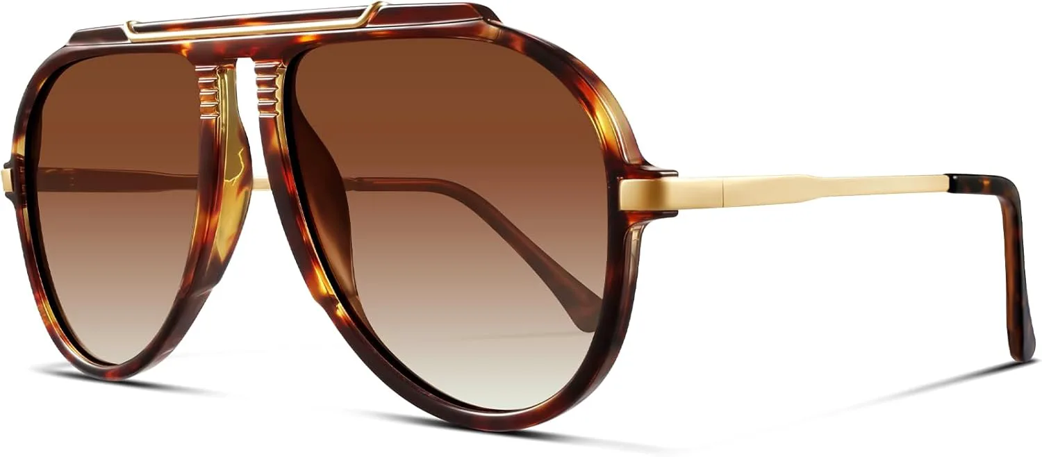 

Большие солнцезащитные очки-авиаторы для женщин и мужчин, золотистые металлические солнцезащитные очки в стиле ретро 70-х годов FURISHQI, 9971tortoise Gradtea