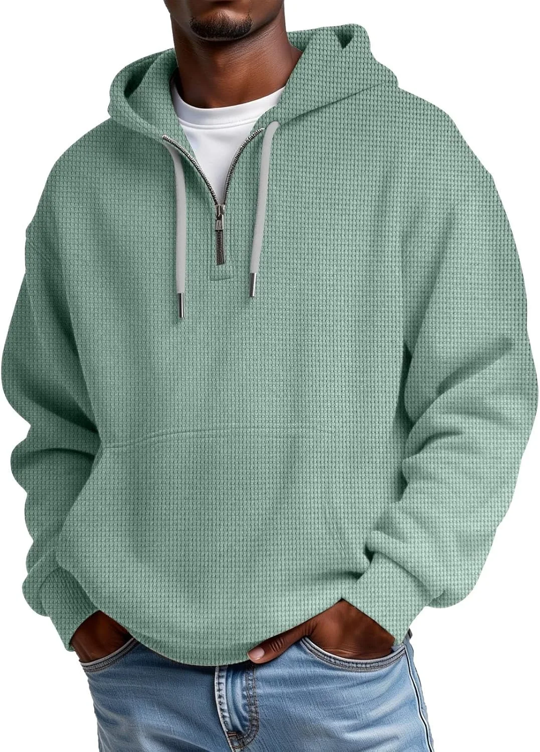 

Мужская худи Plus Size с молнией на четверть, с карманами