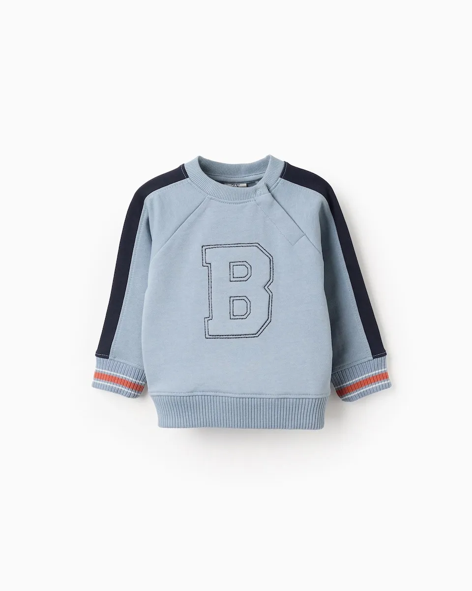 

Детская толстовка из 100% хлопка с рельефной буквой B Zippy, светло-голубой