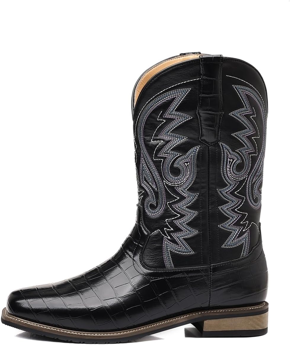 

Мужские ковбойские сапоги DMGYCK, с круглым носком, классические модные западные сапоги с вышивкой, на среднем голенище, черный