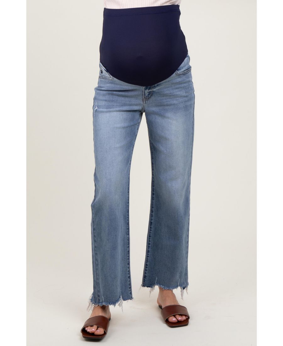 

Джинсы для беременных светло-голубого цвета с бахромой и широкими штанинами Pinkblush, Light blue