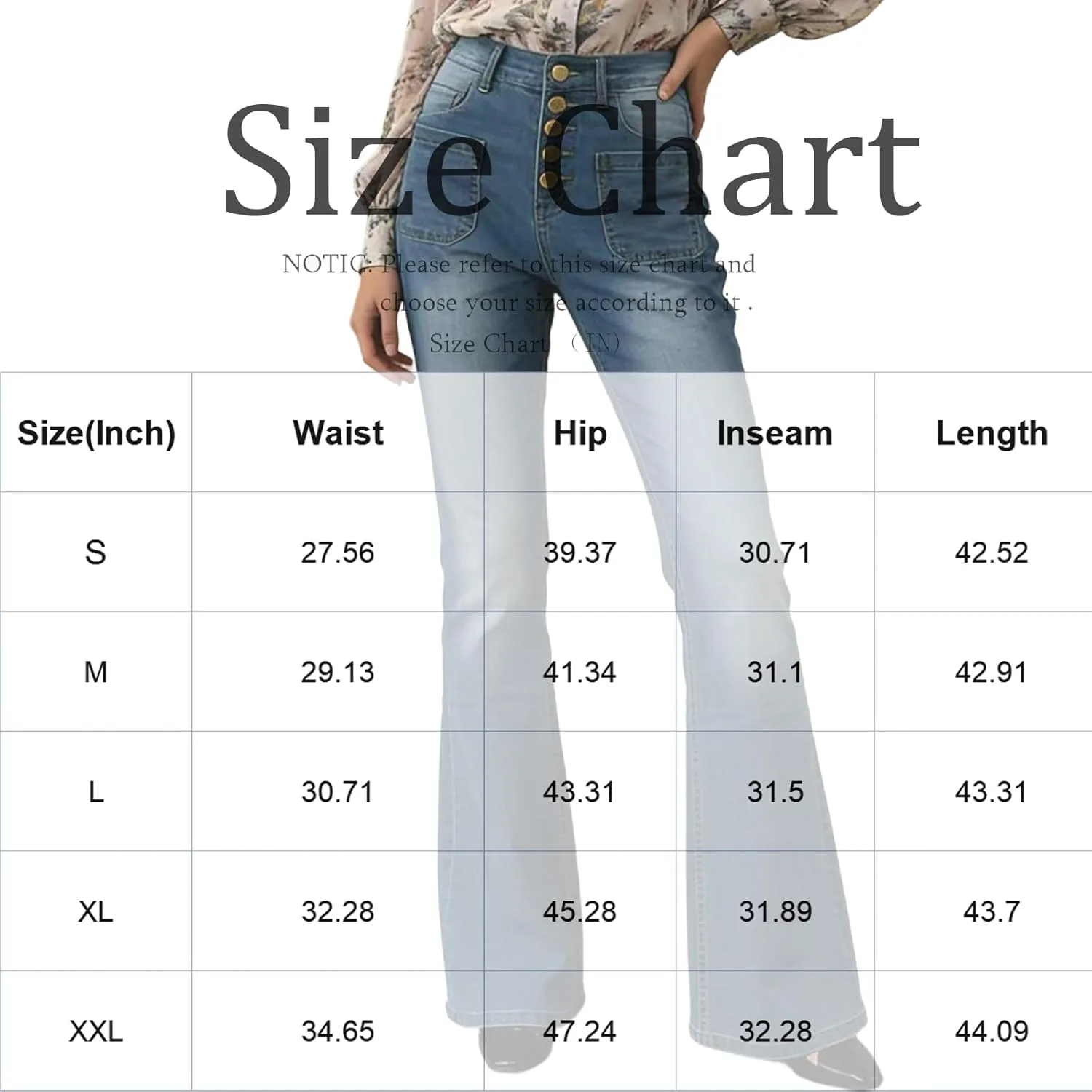 Женские джинсы Denim Stretchy Bell Bottoms с кнопками на поясе — фото 3