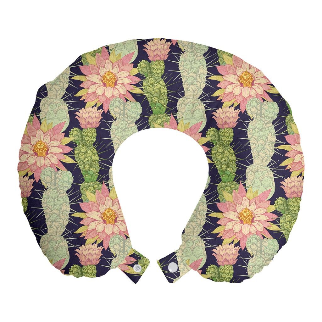 

ABAKUHAUS Cactus Spring Flower Дорожная подушка для шеи, вертикальное искусство, пенопластовые дорожные принадлежности для самолета и автомобиля, 30x30 см, темно-индиго и многоцветный