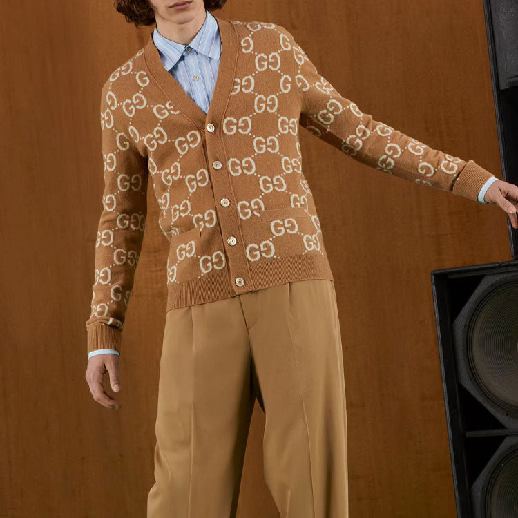 Кардиган Gucci GG Wool Jacquard Cardigan 'Camel Ivory' 694758-XKCC5-2296, бежевый — фото 4