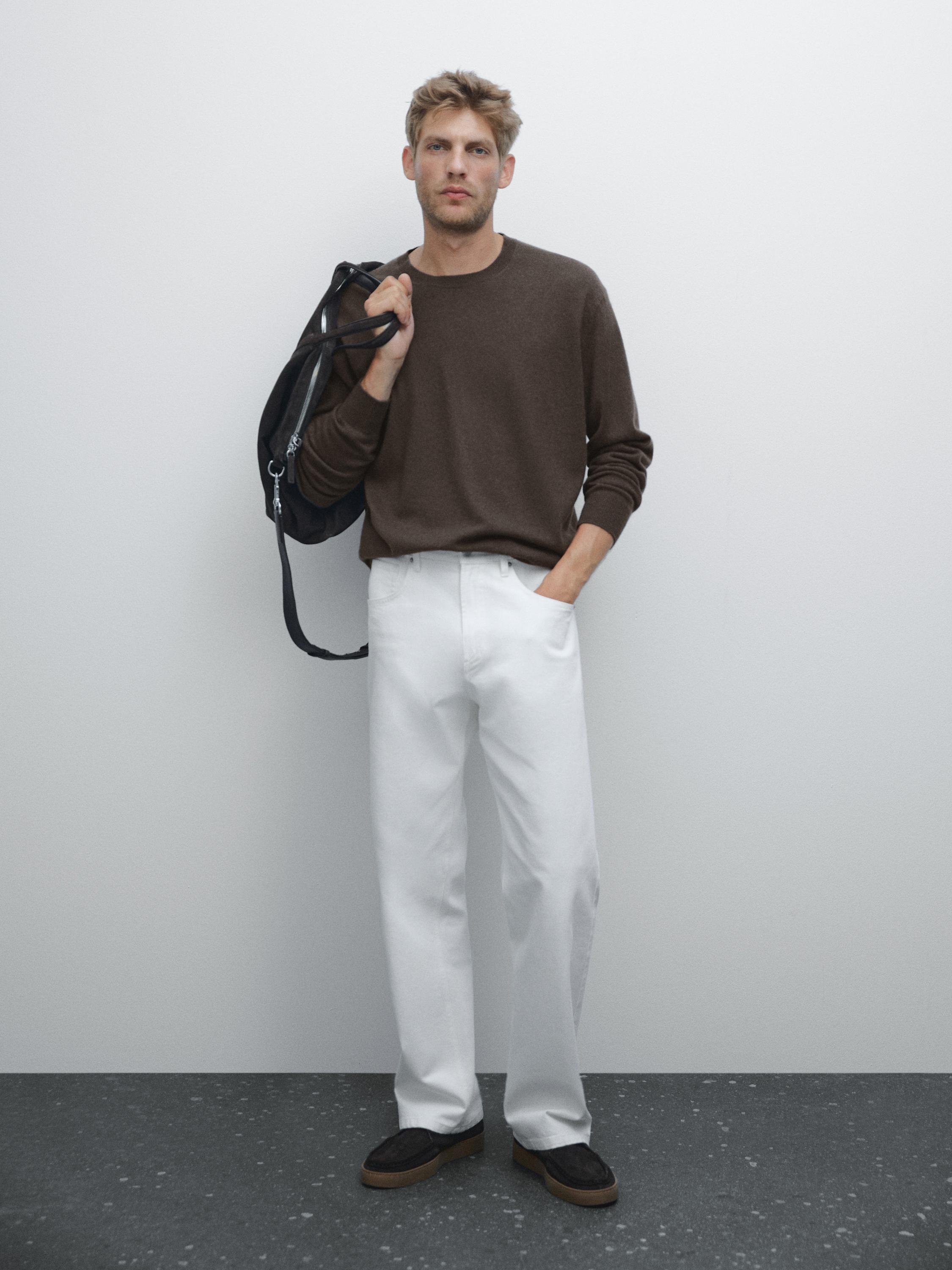 

Кашемировый вязаный свитер с круглым вырезом Massimo Dutti, коричневый