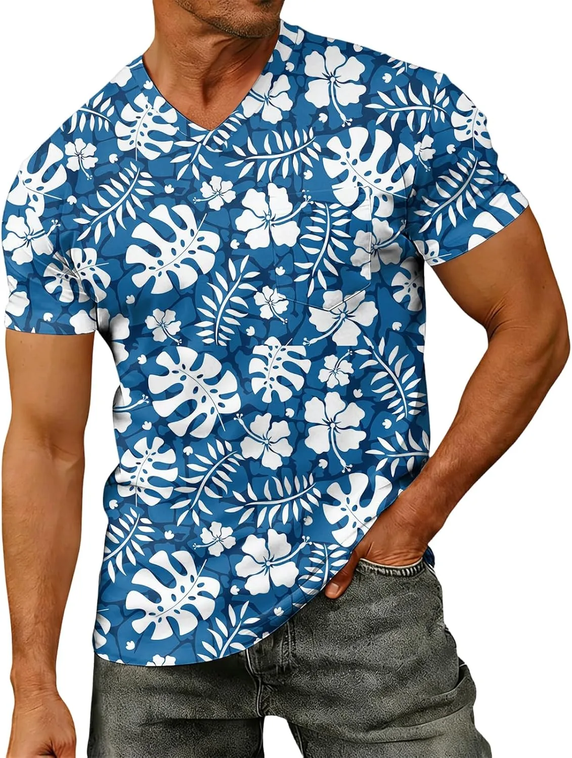 

Мужская гавайская футболка с V-образным вырезом и коротким рукавом ZWSPTO