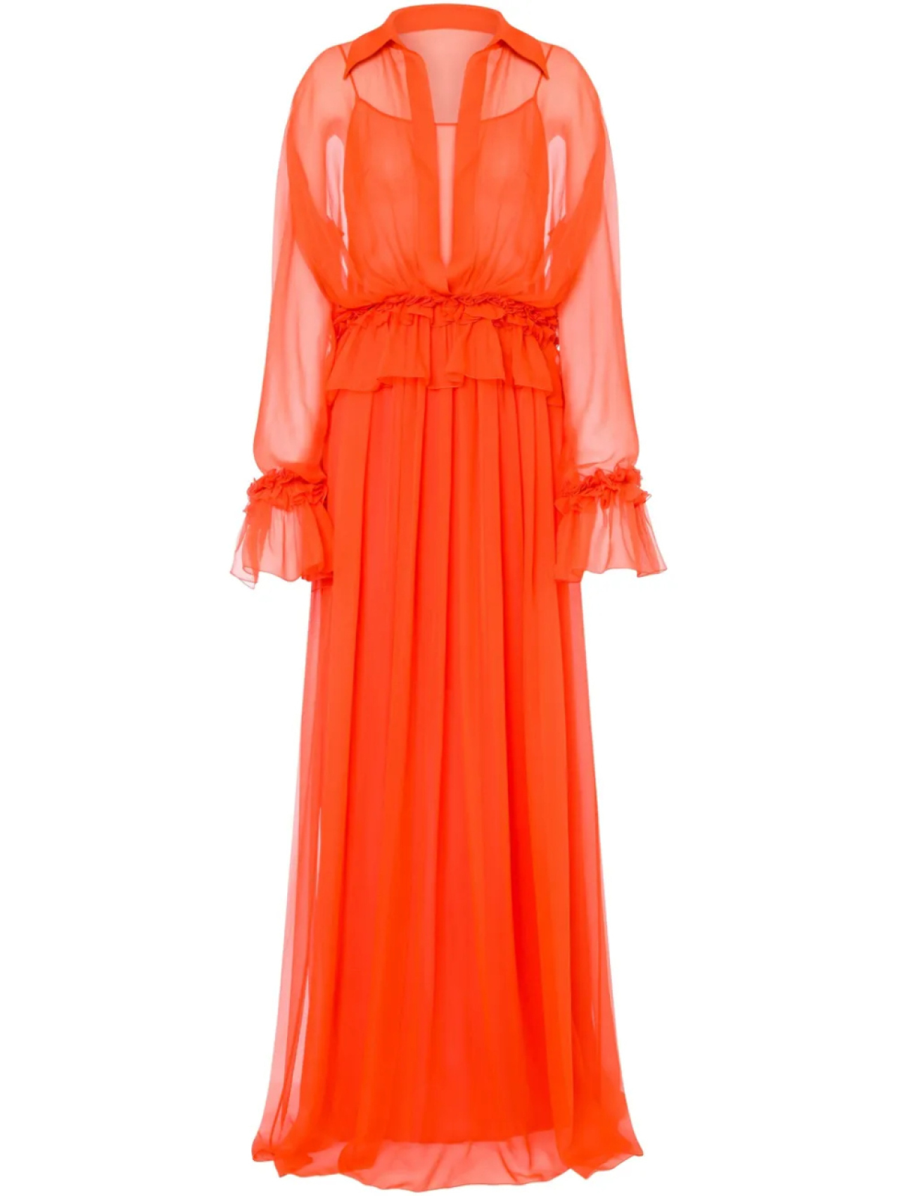 

Alberta Ferretti платье макси с оборками, красный