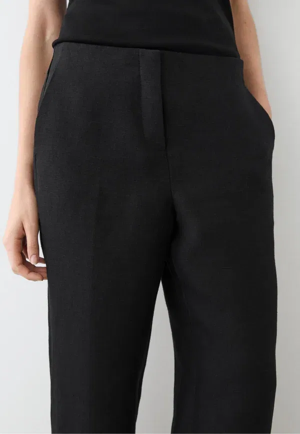 Брюки прямого кроя из льна Massimo Dutti, черный — фото 3
