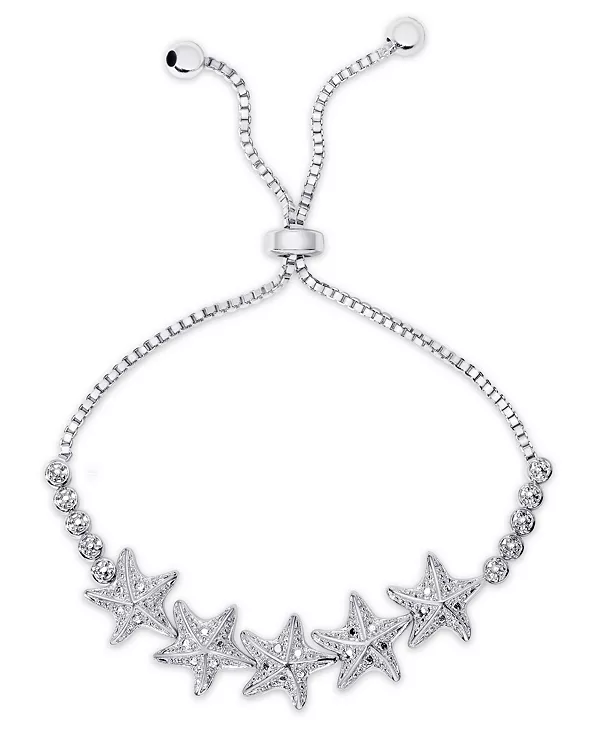 

Регулируемый браслет-боло со звездами и бриллиантами из посеребренной латуни Macy'S, silver