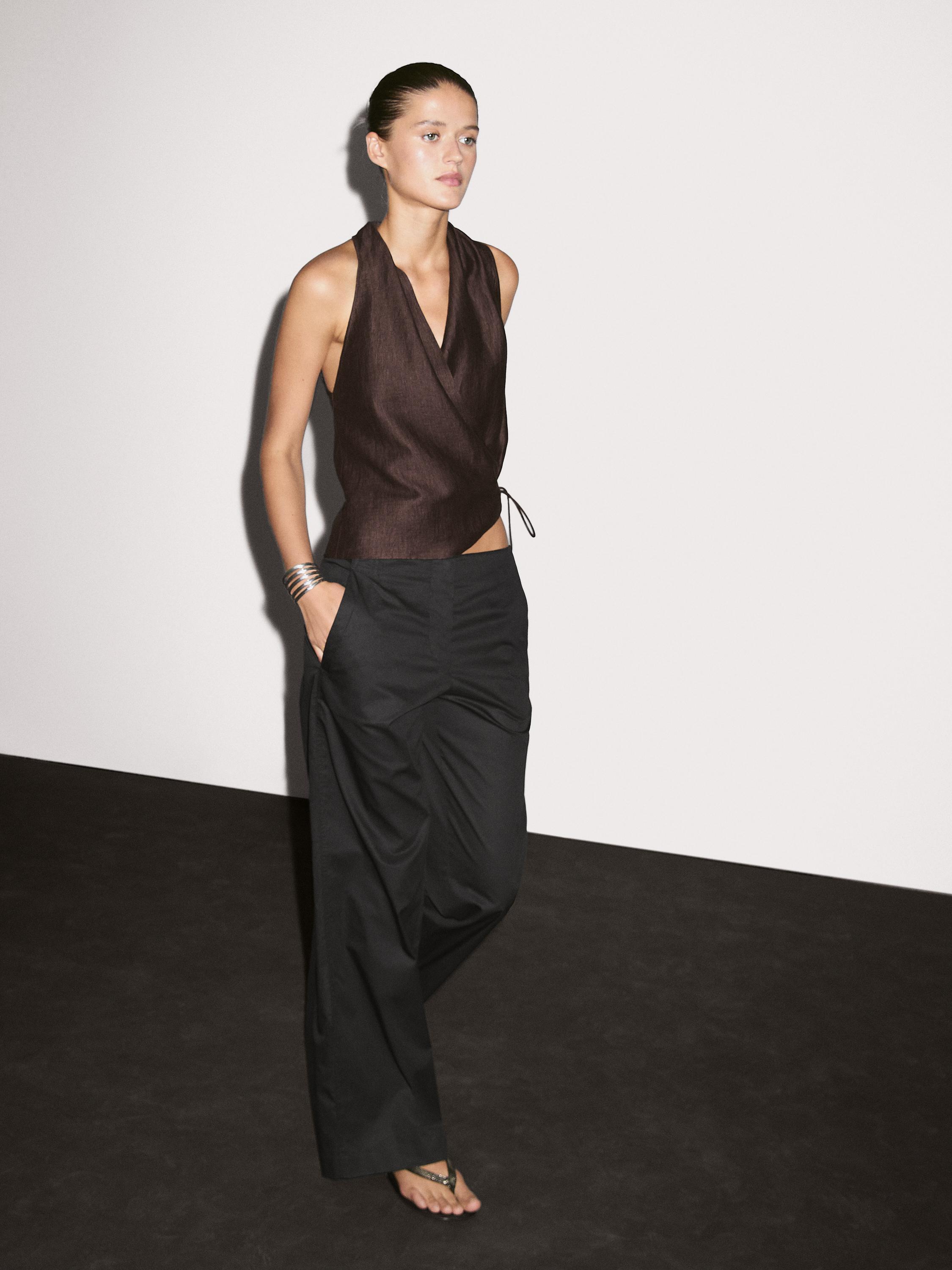 

Брюки прямого кроя со средней посадкой из 100% хлопка Massimo Dutti, черный