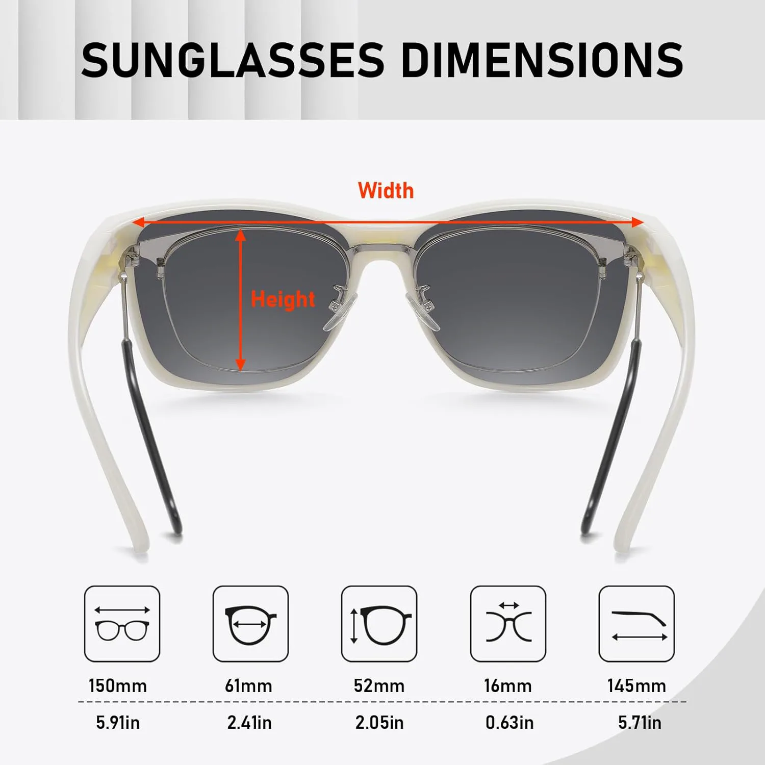 

Поляризованные солнцезащитные очки Wzerry, надеваемые поверх очков, с обтекаемой формой, для мужчин и женщин, с защитой от УФ-излучения UV400, Beige Frame Grey Lens