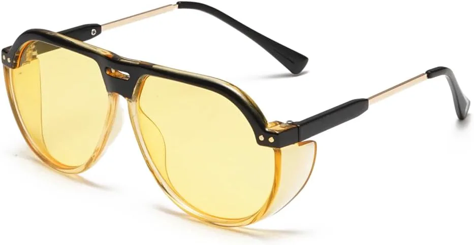 

Ретро-очки-авиаторы в модном стиле для женщин и мужчин, с большой оправой и боковыми щитками, солнцезащитные очки BS1600 BAODAREN, Transparent Yellow/Yellow Lens