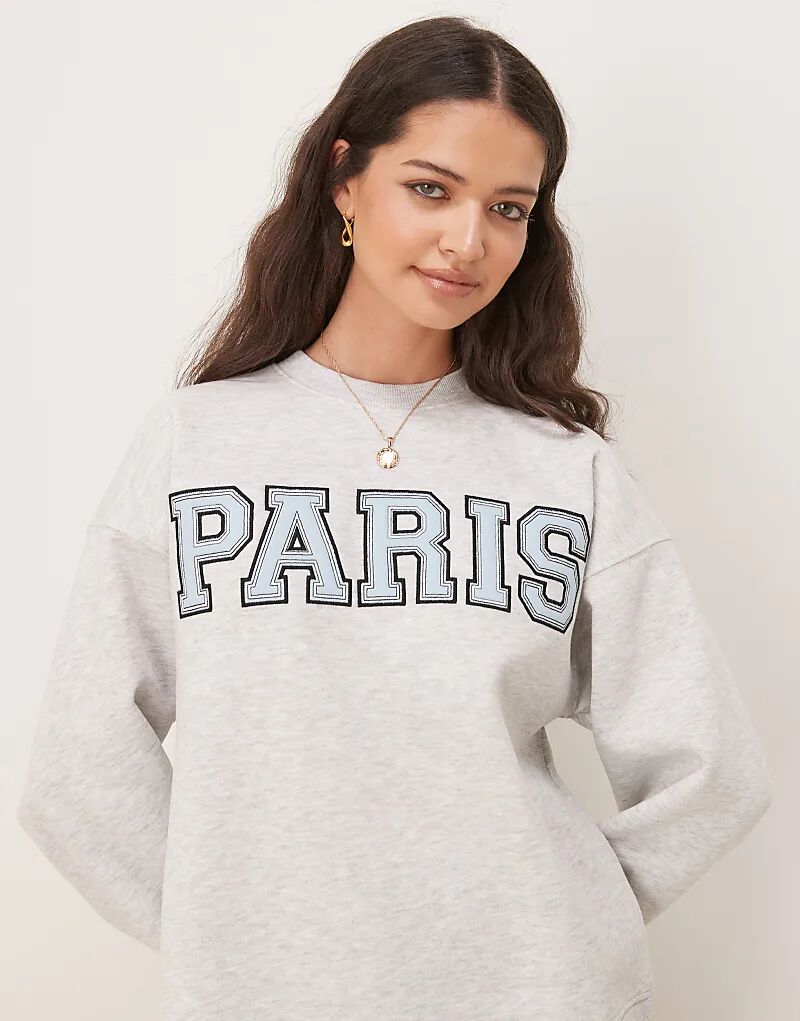 

Толстовка свободного кроя с логотипом Gina Tricot Paris светло-серого меланжевого цвета