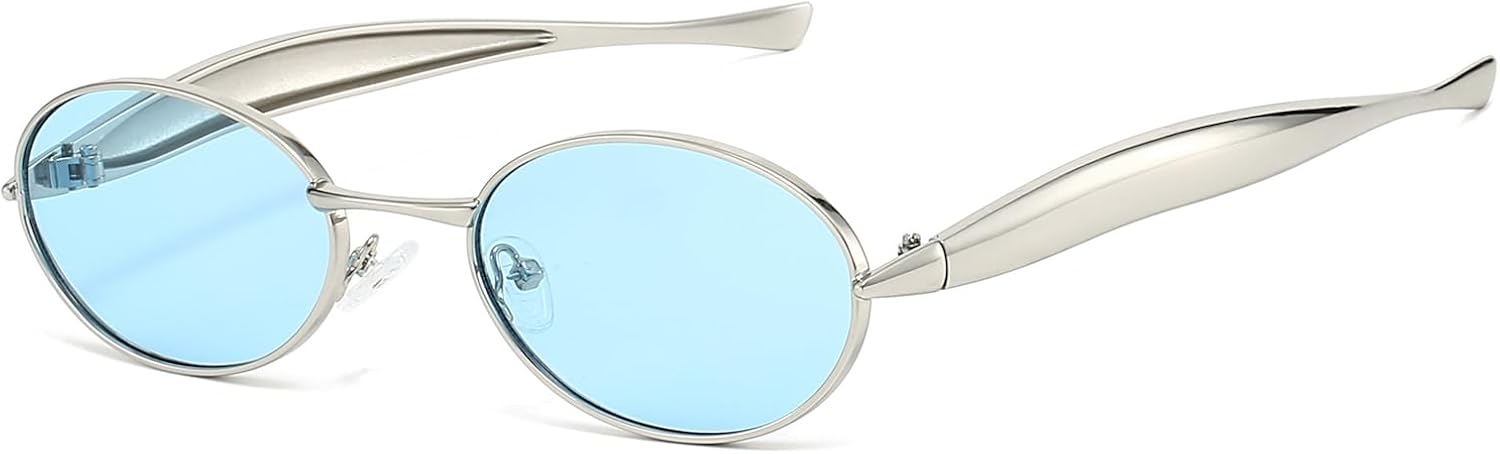 

Солнцезащитные очки OSAGAMA в стиле ретро, ​​овальные, маленькие, для женщин и мужчин, винтажные, в стиле 70-х, с золотистой металлической оправой и защитой от УФ-излучения UV400, Silver/Blue