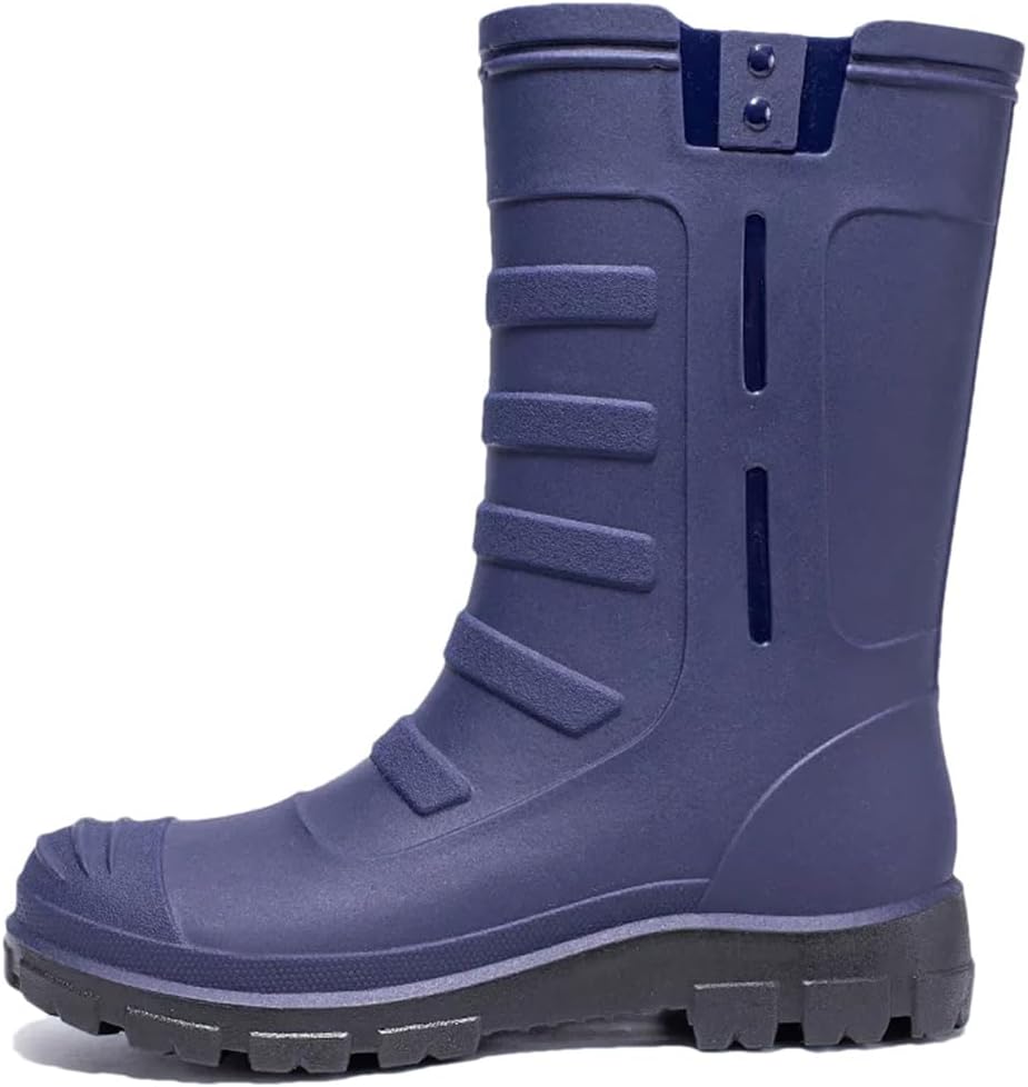 

Wjnvfioo Весенние мужские и женские средние и высокие водонепроницаемые дождевые ботинки, противоскользящие и износостойкие, темно-синий