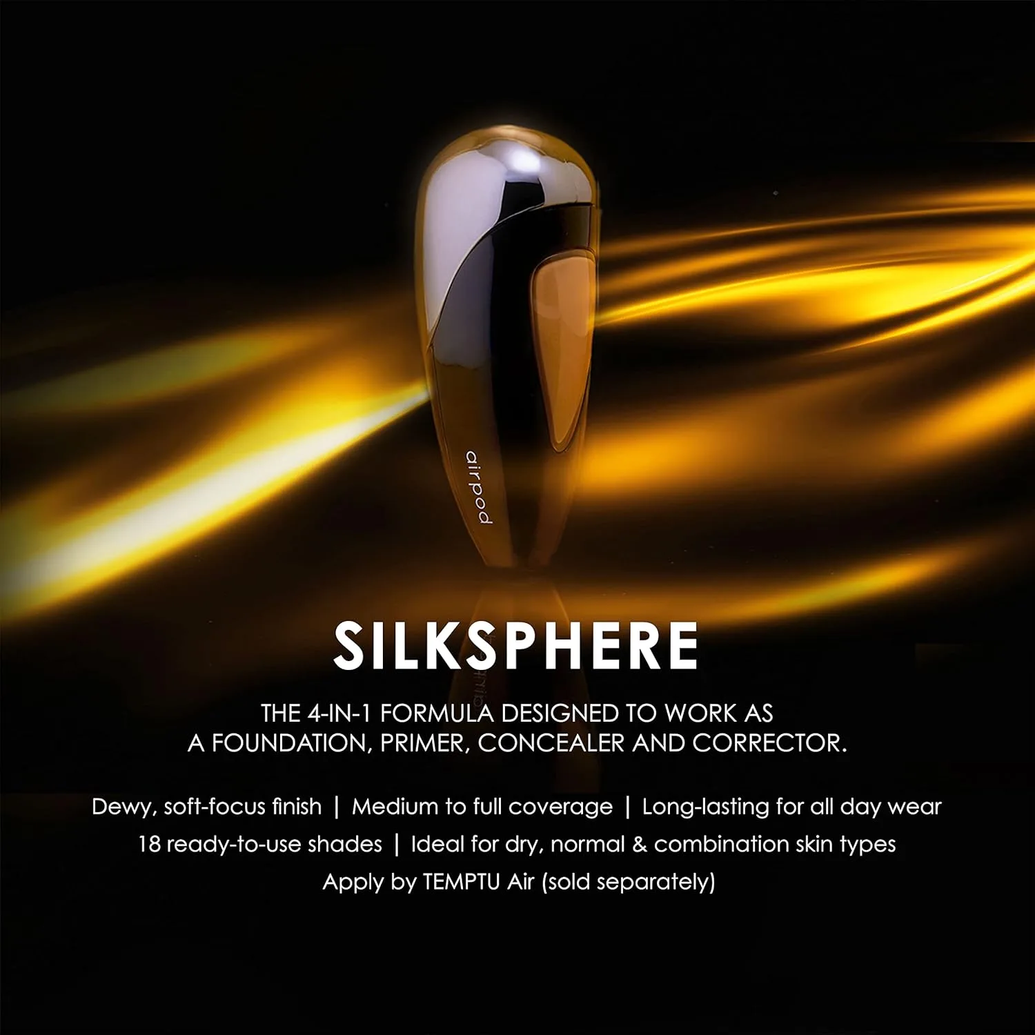 TEMPTU SilkSphere Airbrush Foundation Airpod: Стойкий макияж, среднее и плотное покрытие | Формула 4-в-1: тональный крем, праймер, консилер и корректор | Влажный, мягкий финиш | 18 оттенков, 4W Sand — фото 4