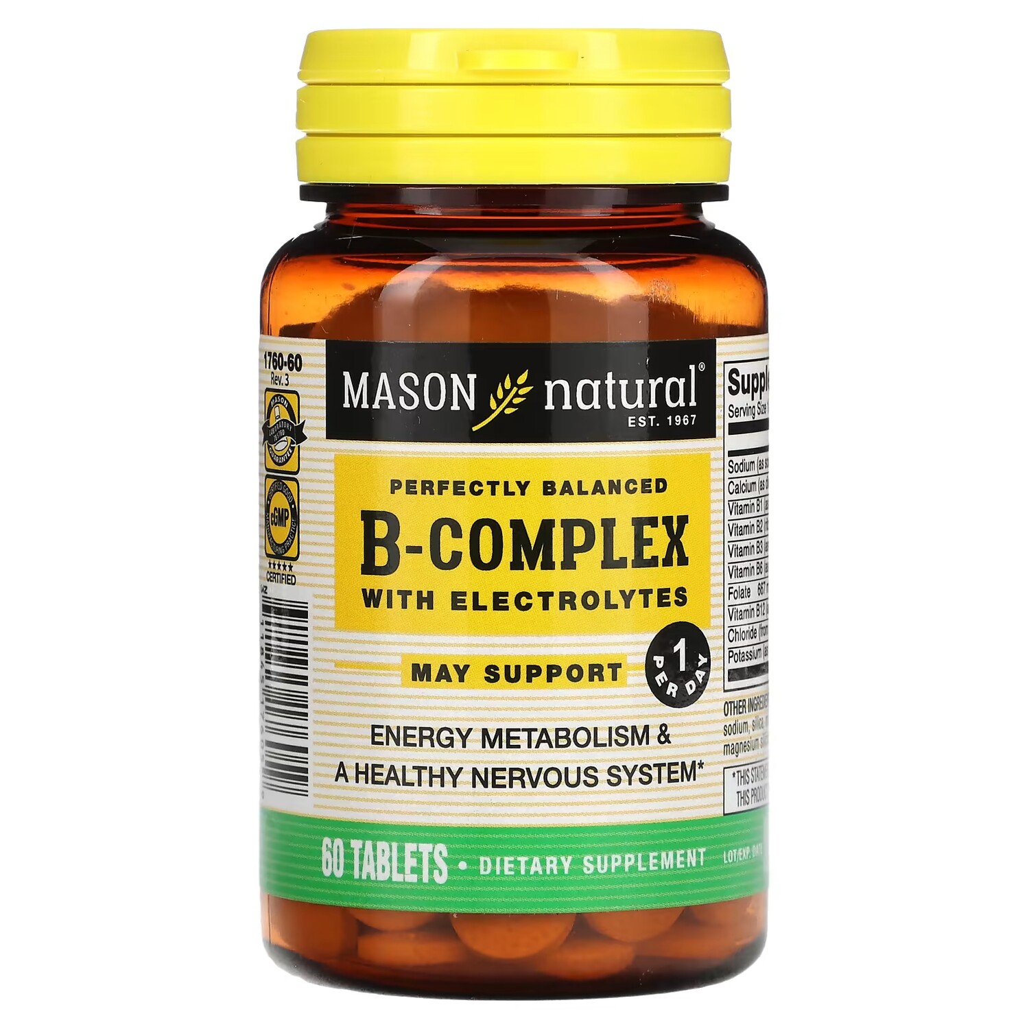 

Биологически активная добавка Mason Natural комплекс витаминов группы B с электролитами, 60 таблеток
