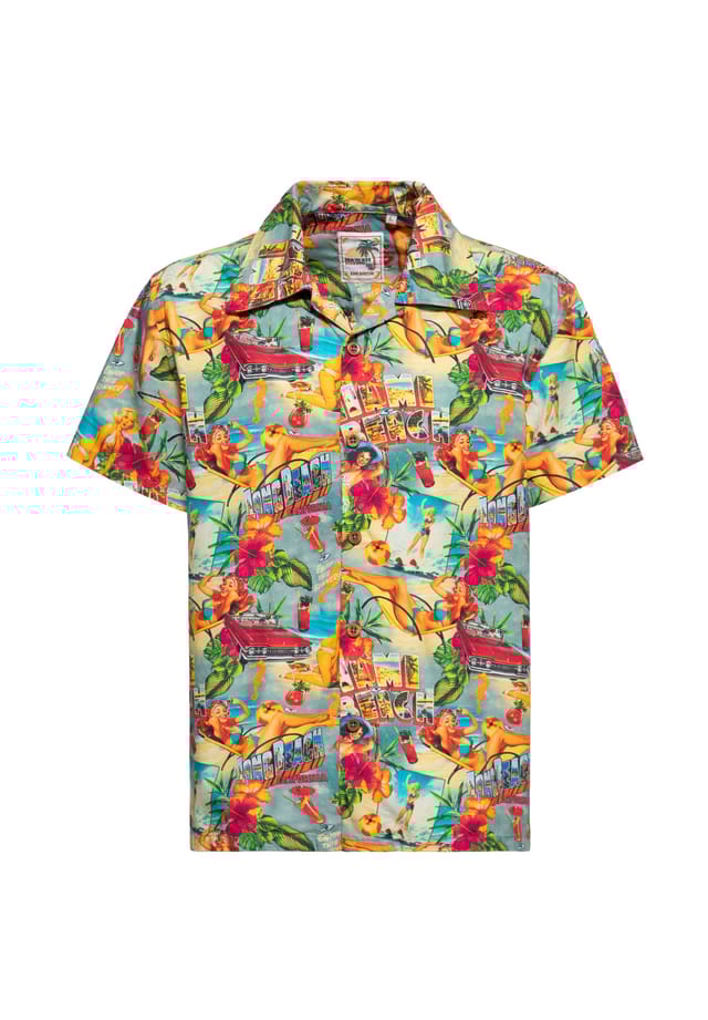 

Рубашка с короткими рукавами сплошной принт в летнем стиле Майами и Лонг-Бич King Kerosin, цвет bunt